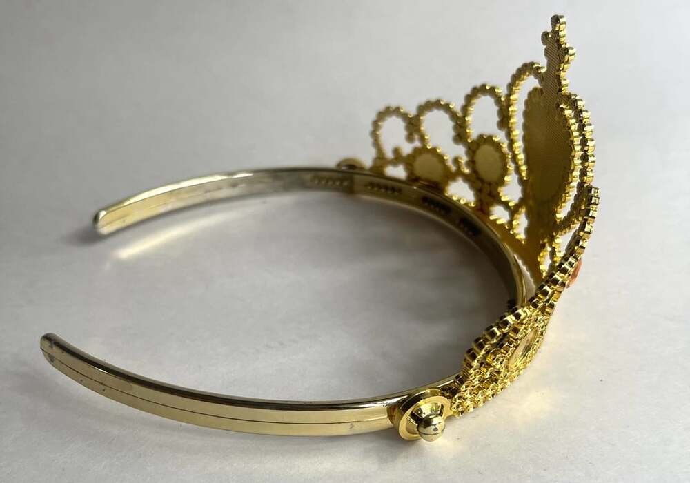 Gold Plastic Princess Tiara Crown with Amber Heart Gem - Picture 2 of 7